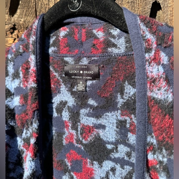 Lucky Brand Red Blue Floral Detail Cardigan Sweater with Long Sleeves - Picture 9 of 9